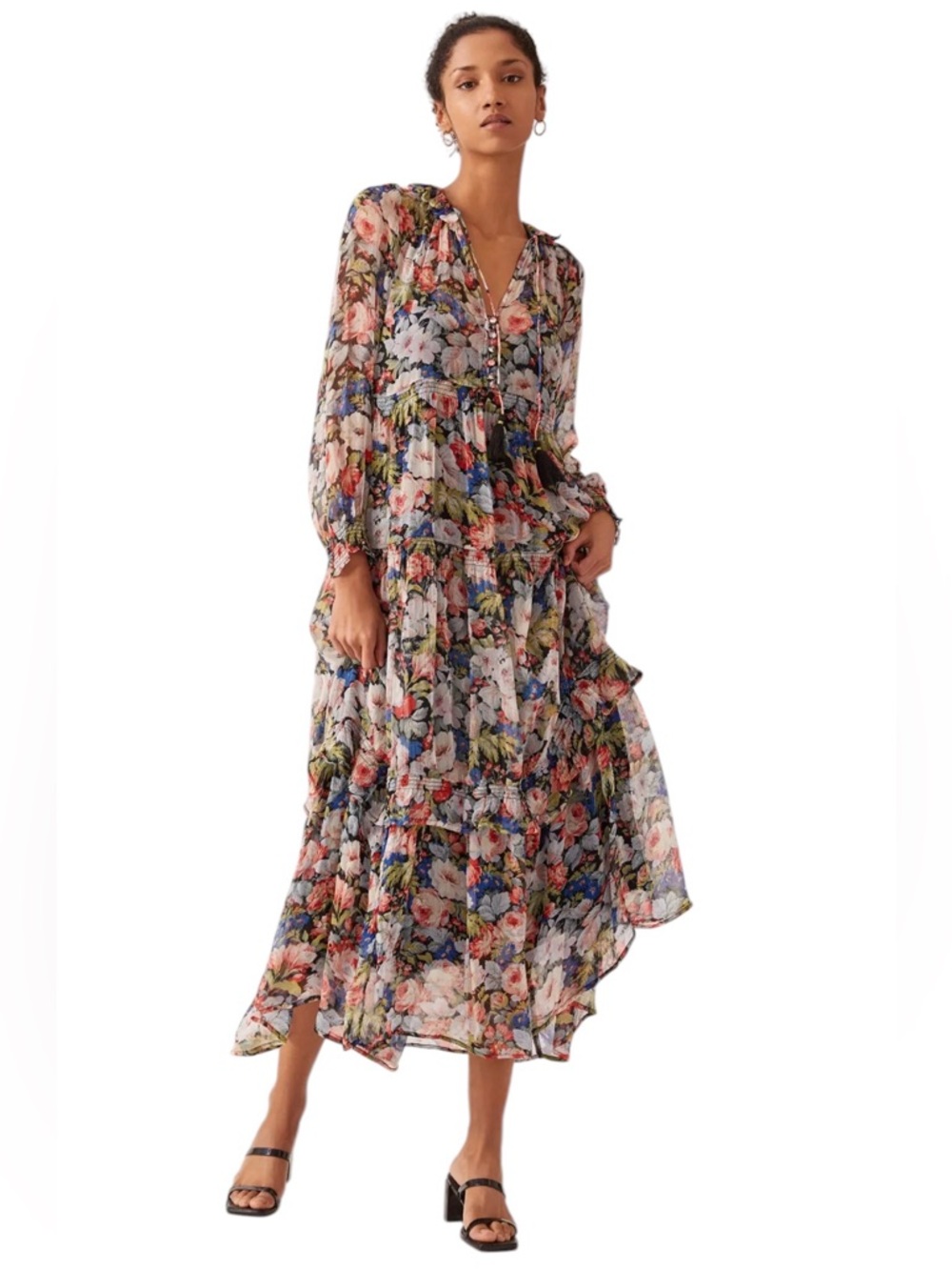 Floral Tiered Maxi Dress - Multicolor